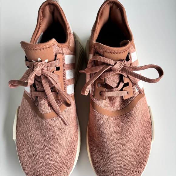 Adidas NMD_R1 shoes, specifically identified in the "Raw Pink" or "Salmon - Picture 4 of 16